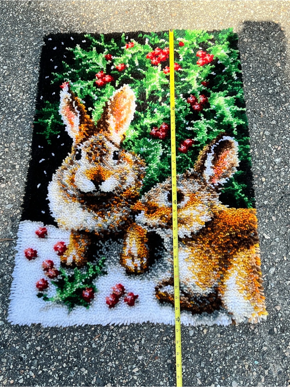 Vintage  Rabbits Latch Hook Yarn Wall Art Home Decor Tapestry Holly rug